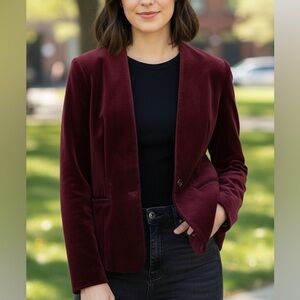 VINTAGE 90s Evan Picone collarless velvet blazer